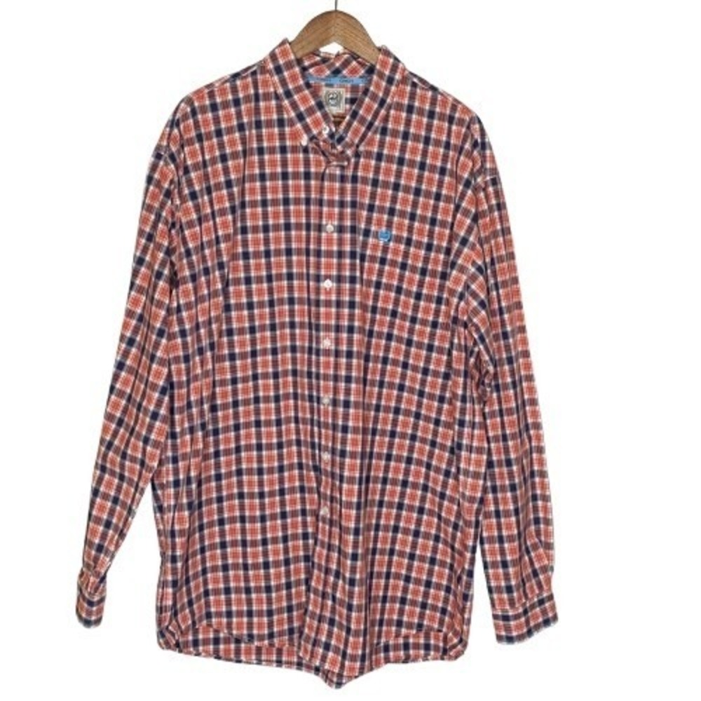 Cinch Mens Plaid Button Down Shirt Size XXL Orange Navy Cowboy Western Rodeo
